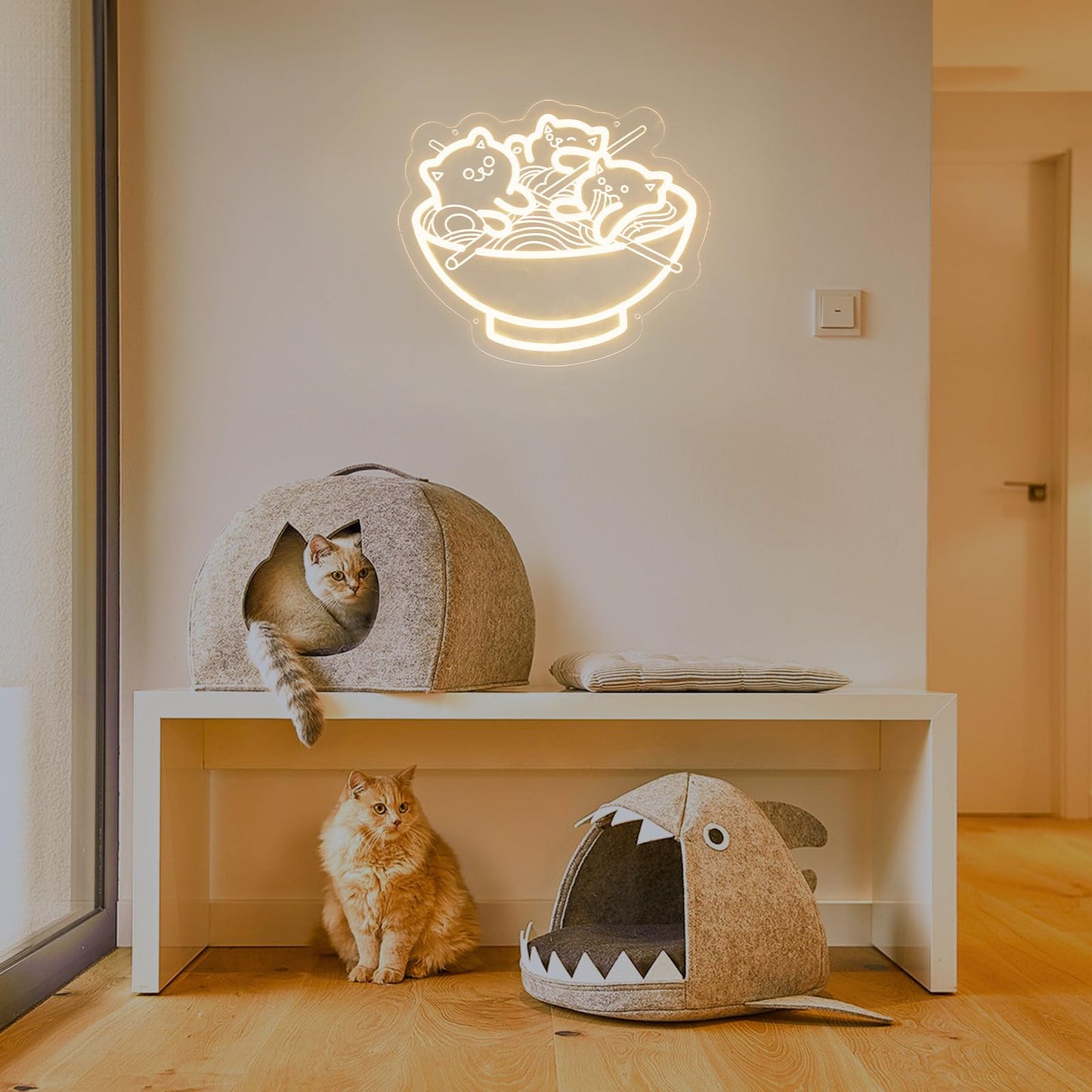 Ramen Neon Sign, Warm White Cat Noodles Led Sign for Baby Girls Room, Dimmable Noodle Cat Light Up Neon Signs for Wall Decor, Restaurant, Home, Bar, Kitchen, Dining, Bedroom, Art Decor
