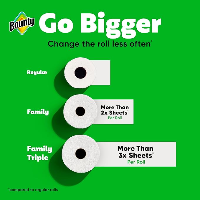 Bounty Quick-Size Paper Towels, 8 Family Triple Rolls = 27 Regular Rolls