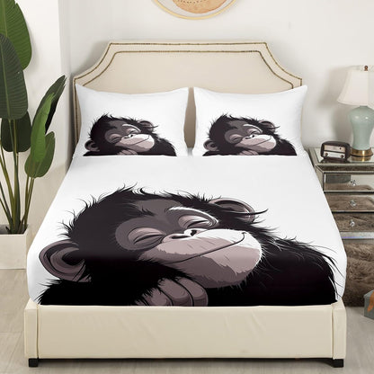Erosebridal Gorilla Bed Sheets Set Cartoon Wildlife Sheets,Minimalist Sketch Sheet Set Full,Abstract Art Monkey Flat Sheet Wild Animals Cute Room Decor