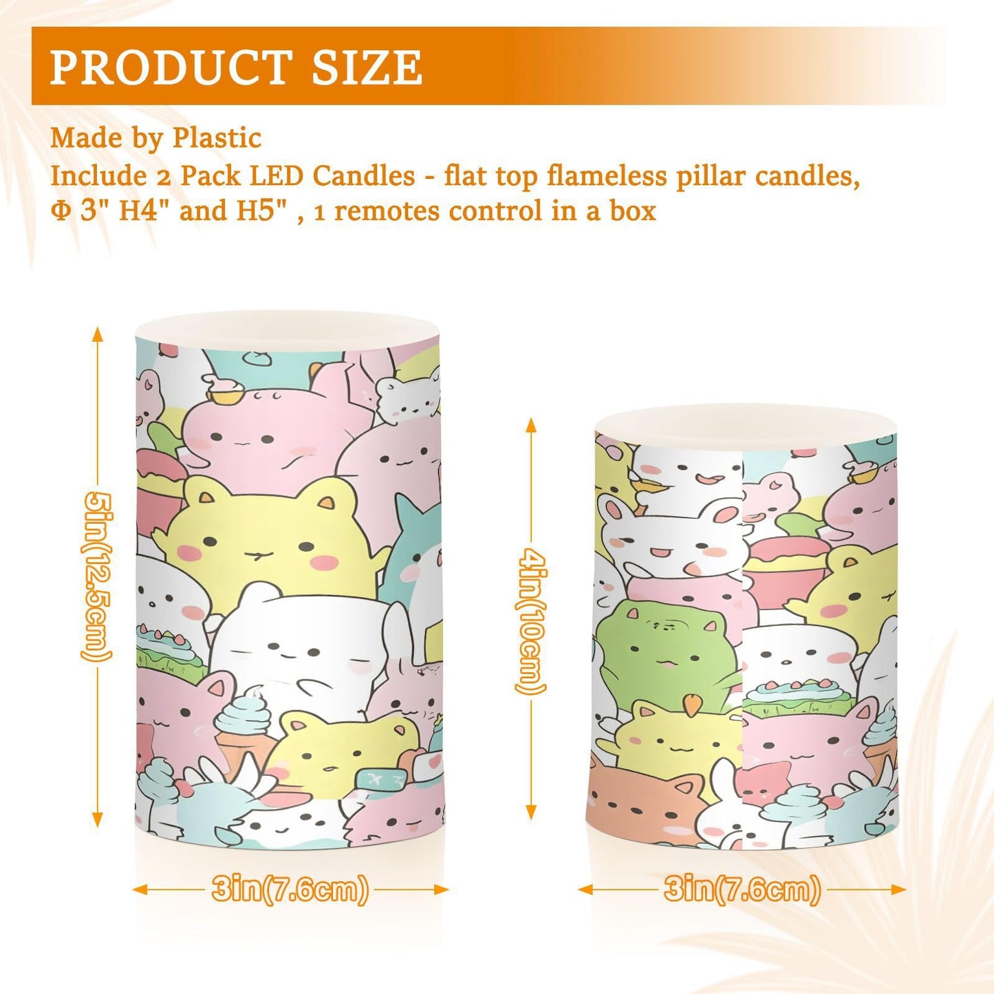 FUGIDOG Cute Cartoon Animal Flameless Candles 2PCS Battery Operated Flickering Pillar Candles Waterproof LED Lights with Remote Control & Timer for Indoor & Outdoor Holiday Decoration