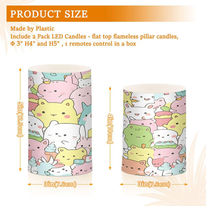 FUGIDOG Cute Cartoon Animal Flameless Candles 2PCS Battery Operated Flickering Pillar Candles Waterproof LED Lights with Remote Control & Timer for Indoor & Outdoor Holiday Decoration