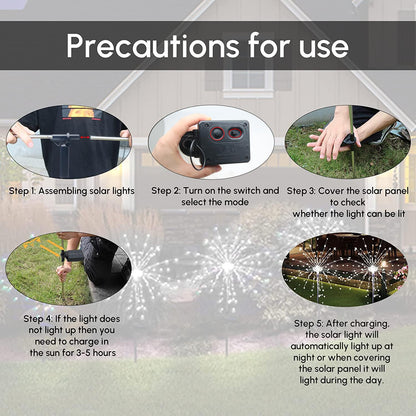 Solar Garden Firework Lights Outdoor Waterproof 2 Pack Solar Powered Art Stake Twinkle Lighting for Outside Decor, 120 LED Sparklers String Lights for Yard Party Decorations (Warm White)