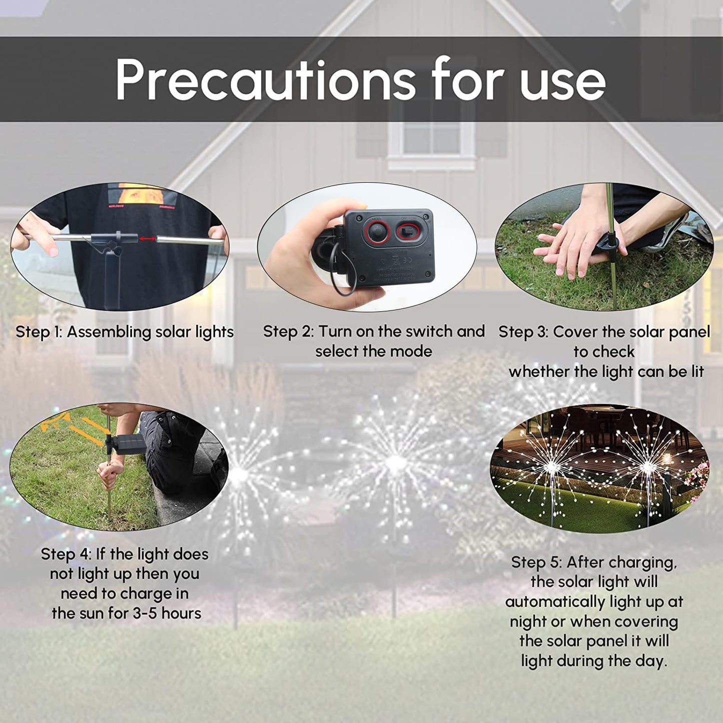 Solar Garden Firework Lights Outdoor Waterproof 2 Pack Solar Powered Art Stake Twinkle Lighting for Outside Decor, 120 LED Sparklers String Lights for Yard Party Decorations (Warm White)