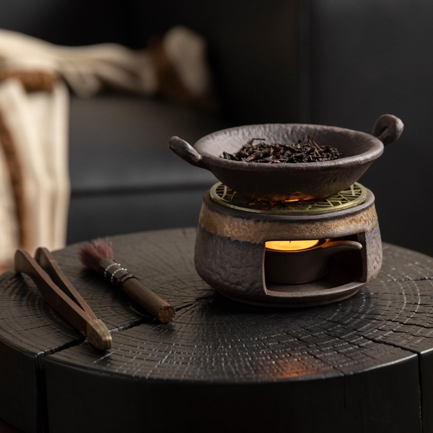 Cedar Aromatherapy Burner & Ceramic Oil Warmer for Home & Office (Heat-Resistant Double-Handled Baking Tray + Stone-Patterned Oven + Accessories)