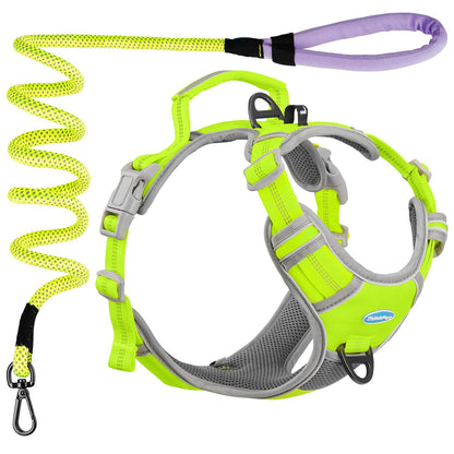 ThinkPet No Pull Harness Set Breathable Sport Harness with Handle - Reflective Padded Dog Safety Vest with Reflective Neon Dog Leash M Harness Leash Pack Green