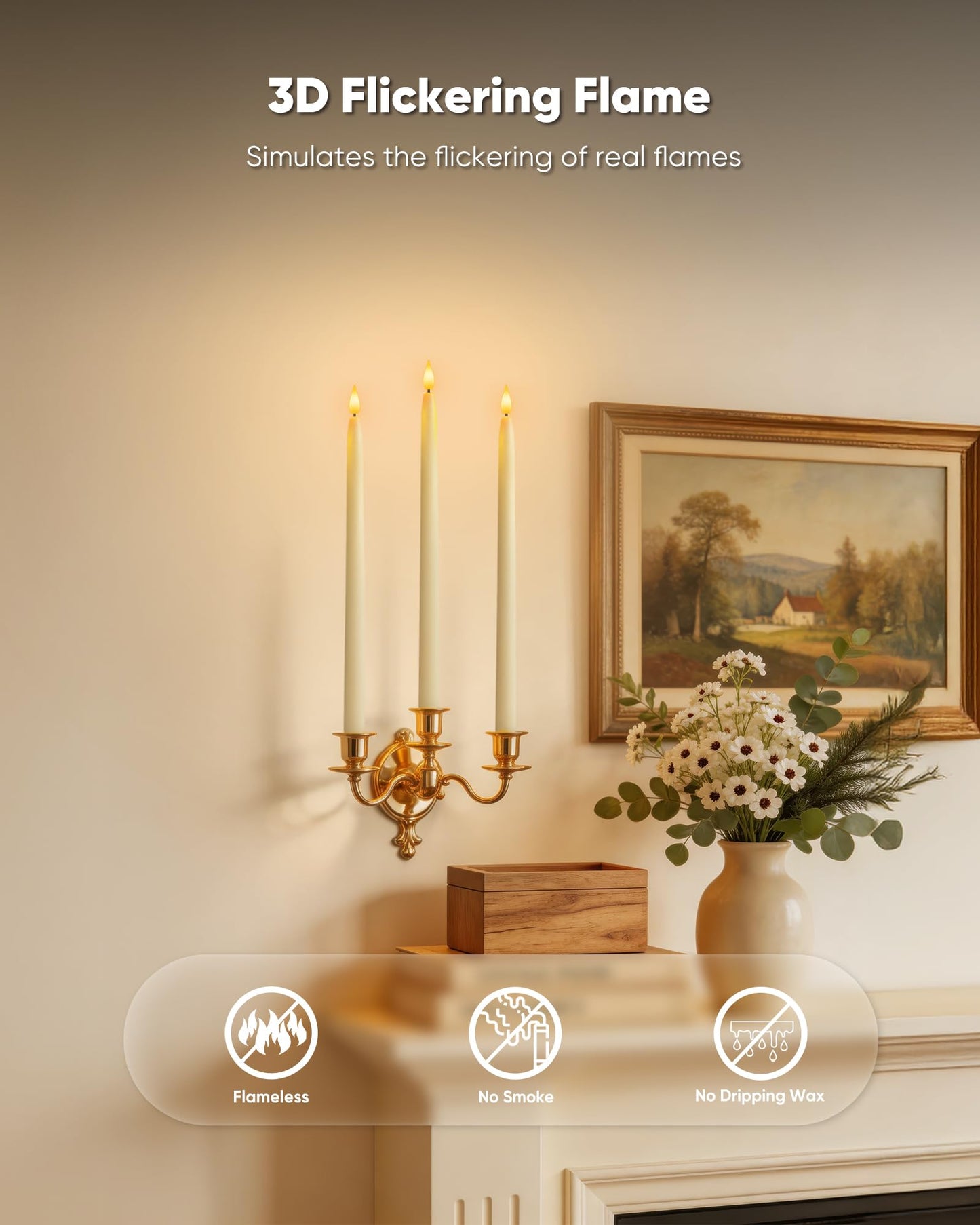 Homemory 15 inches Real Wax Flameless Taper Candles with Remote Timer, 2 Pcs Ivory LED Taper Candles Battery Operated with 3D Flickering Flame, Window Candle Led Candlesticks for Dinners Home Decor