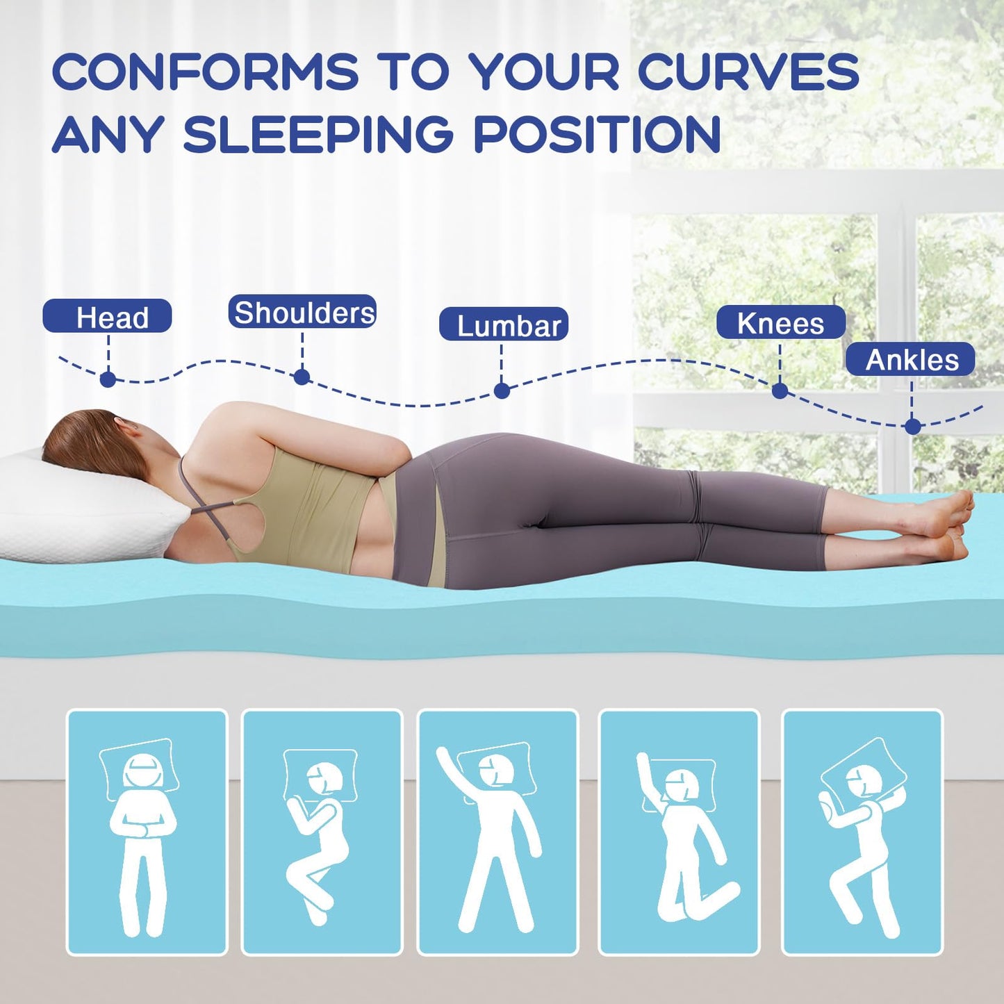 VALUXE King Mattress Topper 3 Inch Cooling Gel Memory Foam, CertiPUR-US Certified Topper & Pad for Back Pain Relief, Soft Breathable Bedding with Pressure Relief (Blue)