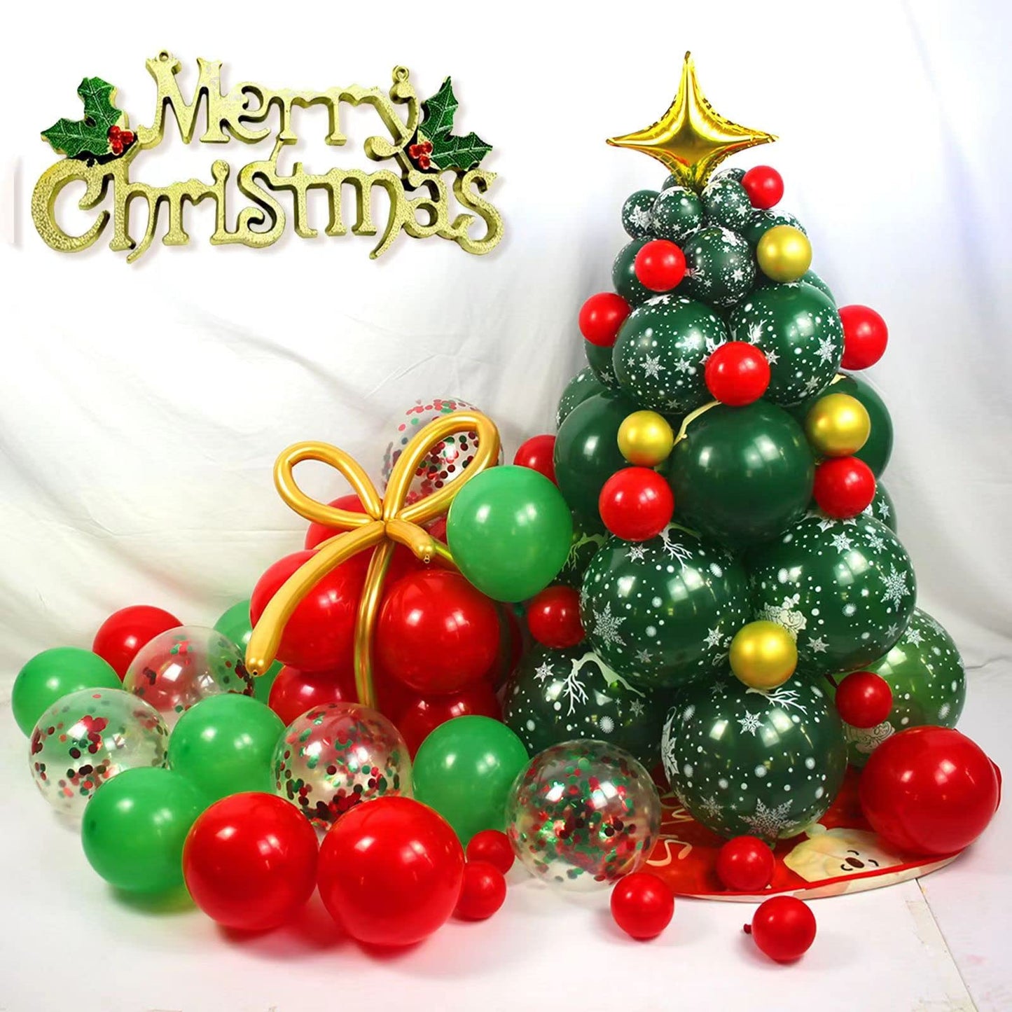 100 Pcs Christmas Red Green Balloons 12 Inch Red Green and White Latex Balloons with 65ft Ribbon for Christmas Birthday Baby Shower Party Decorations