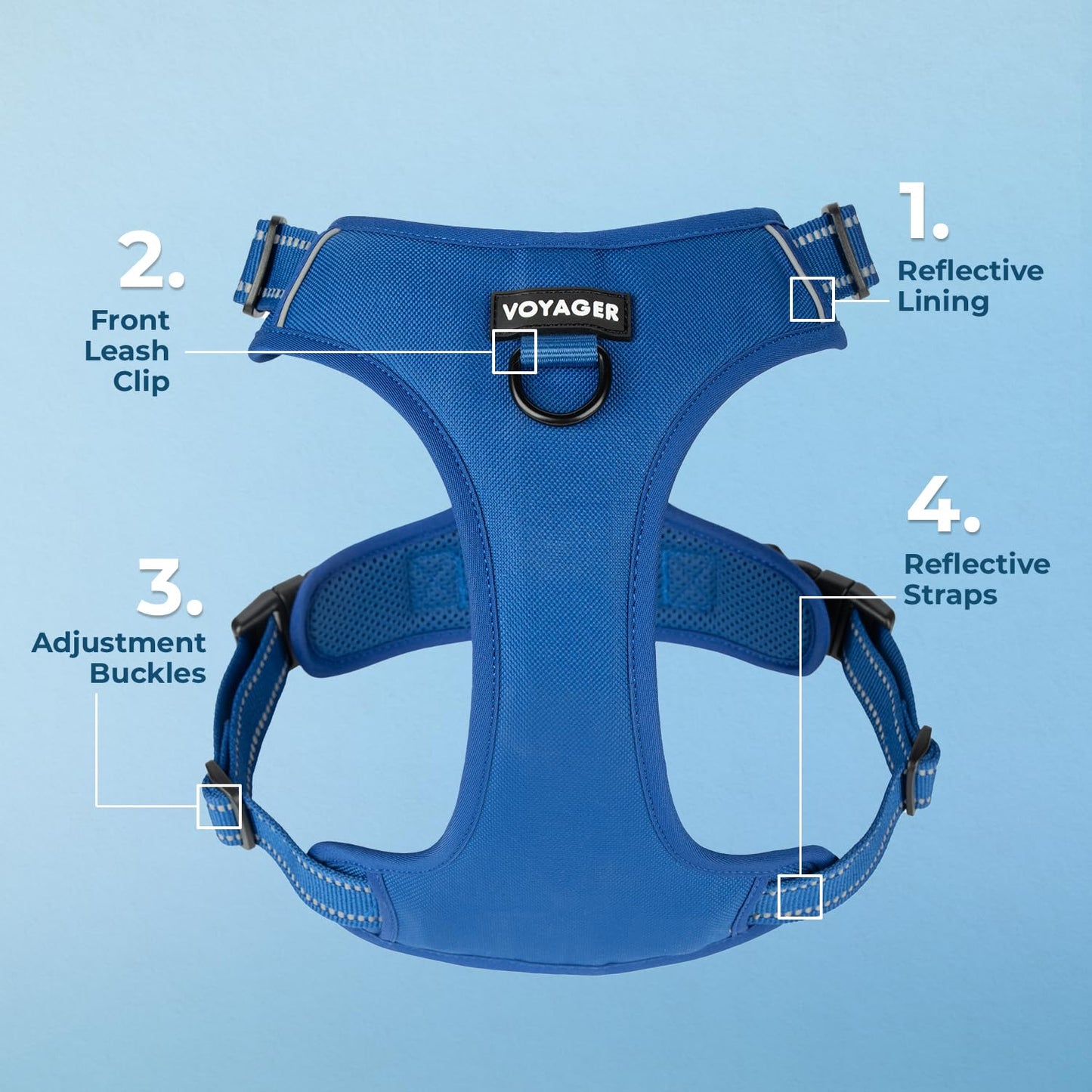 Voyager No Pull Dog Harness for Small Dogs, Dual Leash Attachments, Adjustable Soft but Strong Pet Harness with 3M Reflective Technology, Royal Blue Lattice Nylon, S (Chest: 16-20")