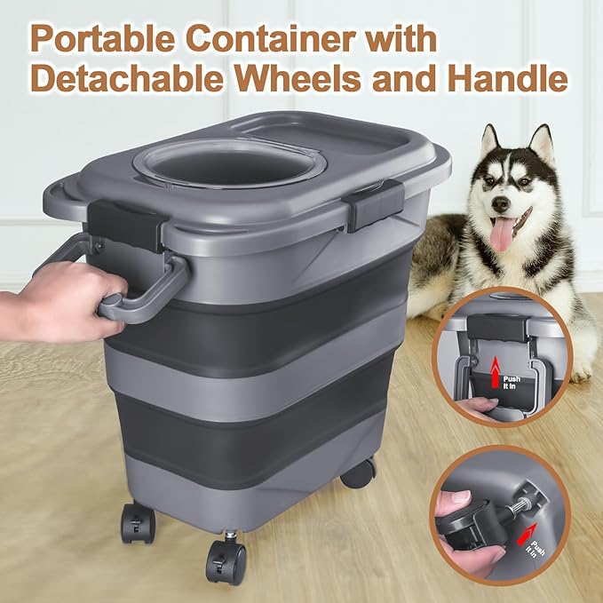 Dog Food Storage Container，10-25 lbs Airtight Collapsible Cat Food Storage