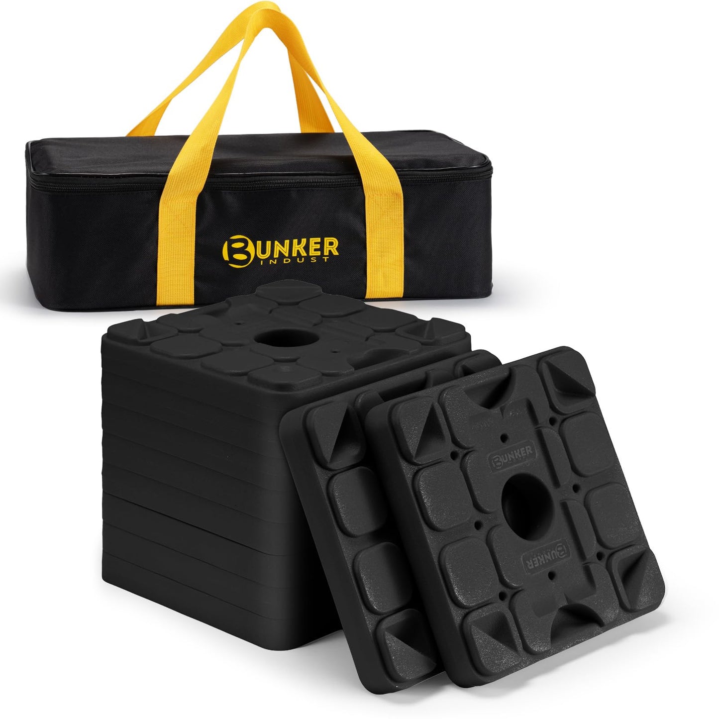 BUNKER INDUST RV Leveling Blocks/Stackable Jack Blocks, Interlocking Leveling Pads Wheels Stabilizer Blocks with Bag for Camper Trailer RVs, 10 Pack, Black
