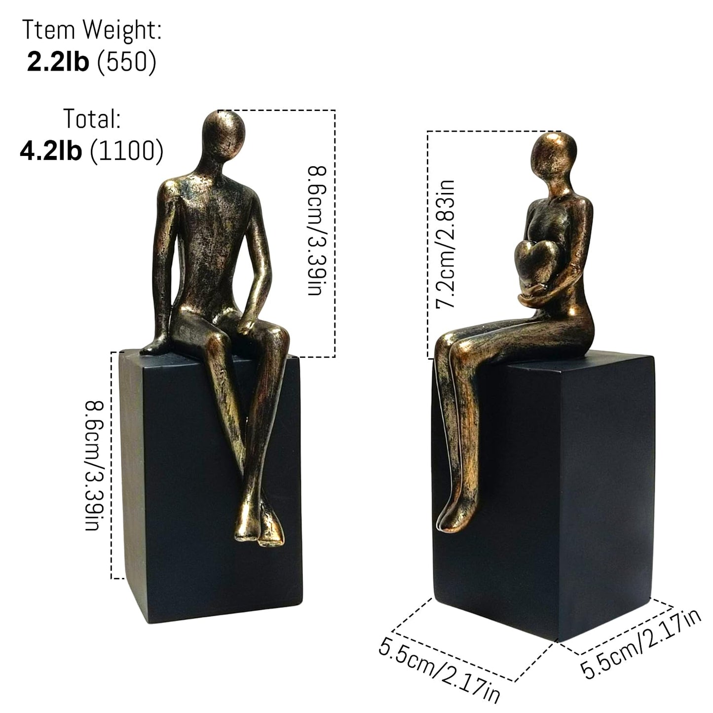 Heavy Duty Book Ends for Shelves,Iron Decorative Bookends,Reading Couple Figurine Bookends for Shelves,Non-Slip Book Holder, Modern Creative Office Company Bookends Ornament Decorations