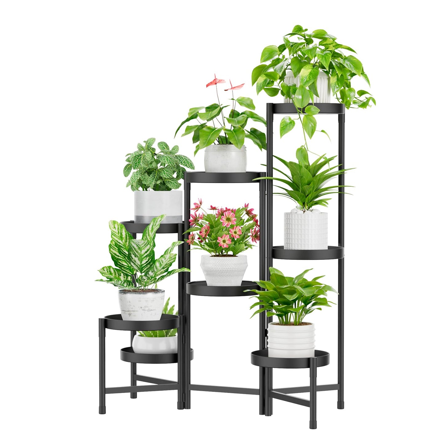 iDavosic.ly Plant Stand Indoor Outdoor, 8 Tier Corner Metal Flower Display Holder Shelf, Folding Tall Orchid Rack for Patio Balcony Porch Garden Living Room House, Black