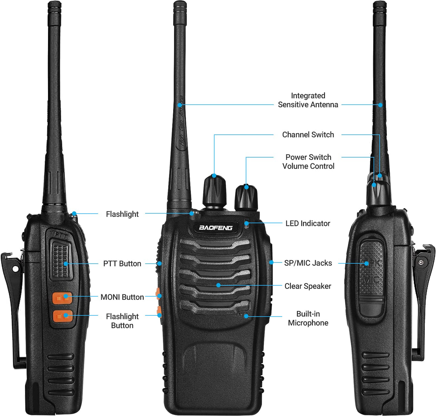 Baofeng Walkie Talkies Two-Way Radios bf-888s for Adults Long Range Rechargeable Communicator Handheld Professional UHF Interphone 10 Pack Walky Talky Set with Earpiece,Li-ion Battery and Charger