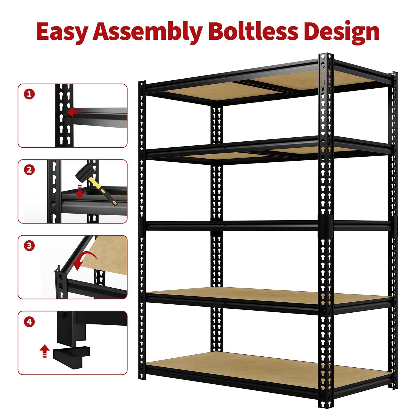 PeakPursuit Heavy Duty Garage Storage Shelves, 5-Tier Adjustable Metal Shelving Rack, 3050 Lb Total Capacity, 48" W x 24" D x 72" H Storage Unit for Kitchen, Pantry, Basement, Bathroom, Laundry