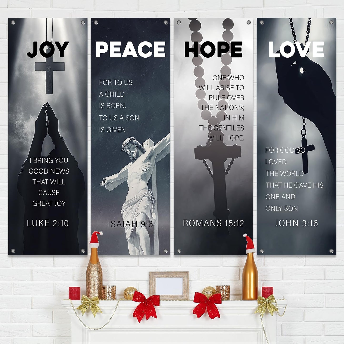 4Pcs Easter Church Banners for Sanctuary Wall Love Hope Joy Peace Religious Banners Hanging Backdrop Jesus Faith Cross Church Banner with Scripture Bible Verse Banner for Easter School Decor