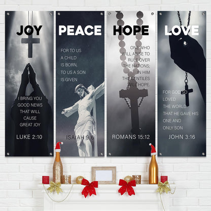 4Pcs Easter Church Banners for Sanctuary Wall Love Hope Joy Peace Religious Banners Hanging Backdrop Jesus Faith Cross Church Banner with Scripture Bible Verse Banner for Easter School Decor