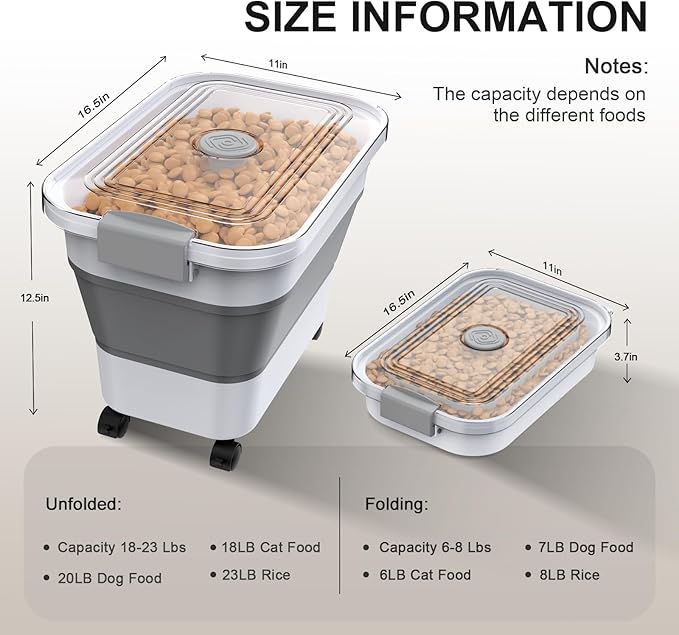 Dog Food Storage Container, 15-23 Lbs Collapsible Dog Food Container