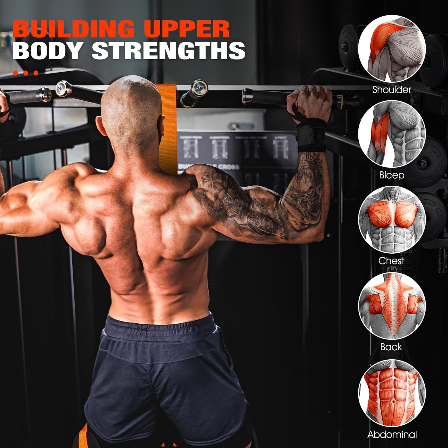 HPYGN Pull Up Assistance Bands, Heavy Duty Resistance Band for Pull Up Assist, Adjustable Weight/Size with Fabric Feet/Knee Rest, Bands for Pull Up Bar for Strength Training, Pull Up Assist Band