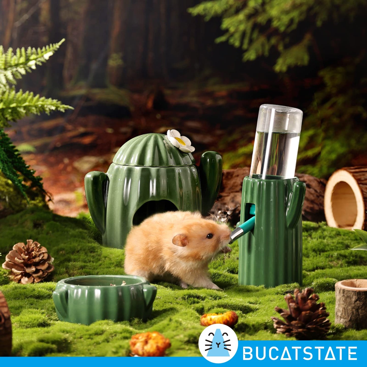 Bucatstate Hamster Drinking Bottle with Stand, 120 ml Small Animal Drinking Leak-Proof Nozzle, Hamster Accessories for Guinea Pigs, Rabbits, Chinchillas, Rats, Ferrets (Green)