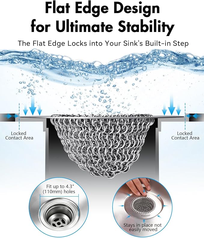 Sink Drain Strainer, Reversible No Clog Mesh Kitchen Sink Drain Strainer
