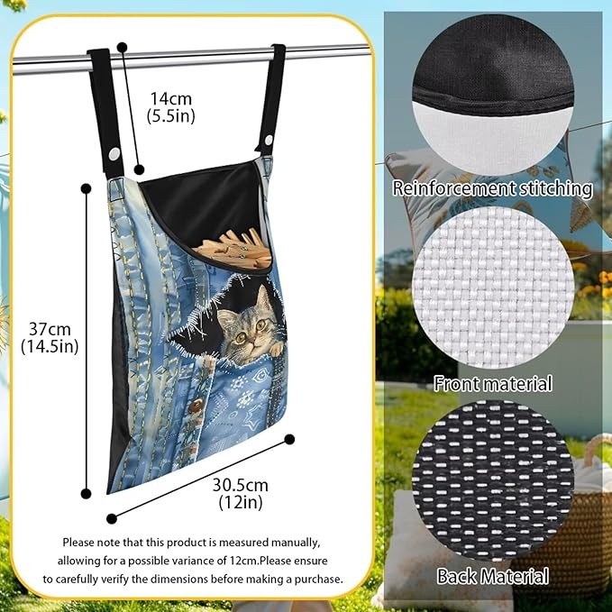 Cat Pin Bag with Hanging Rope, Laundry Hanging Bag, Fits Clothes Lines