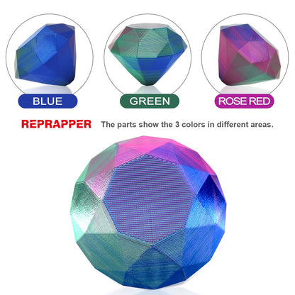 Reprapper PLA Filament 1.75mm 1KG – Green/Blue/Rose Red Tri Colour Silk PLA Filament, Multicolour Filament for 3D Printers, Shiny Rainbow 3D Printing Filament, High Gloss & Easy Printing