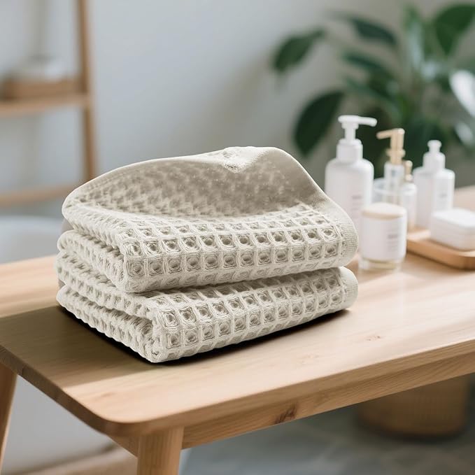 Jacquotha Waffle Hand Towels 5-Piece – Cotton, Quick Dry, Lint Free, 13” x 29”