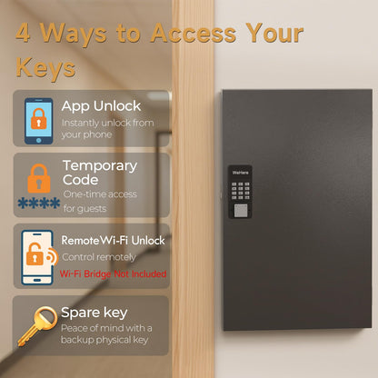 DiDiHere 96-Key Key Lock Box Wall Mount, Smart Key Management Cabinet with App, Key Access Log Tracking, Digital Keypad, Bluetooth & WiFi Unlock (Sold Separately) for School, Office, Business