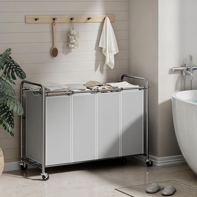 ROMOON Laundry Hamper Sorter Cart: 4-Section Organizer