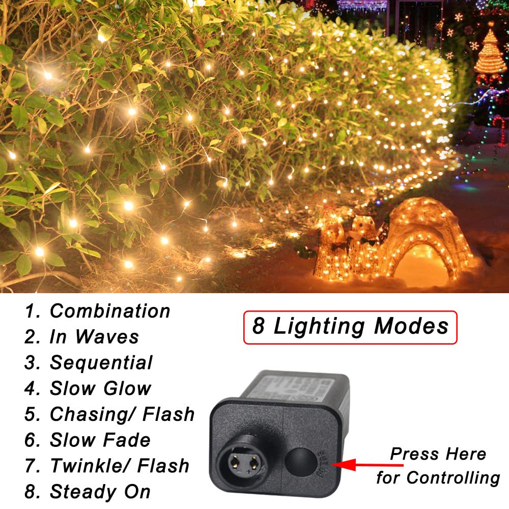 Warm White Net Lights, 360 LED Christmas Lights Outdoor, 21ft x 5ft Large Net Mesh String Lights, 8 Modes Twinkle Light Connectable Plug in for Bushes Christmas Hedge Yard Garden Party Decor