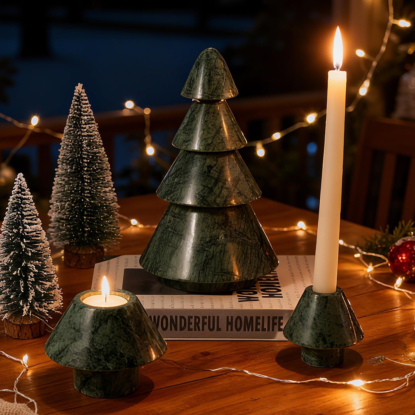 Koville Marble Christmas Tree - Dual-Use Candle Holder, Natural Stone Holiday Decor for Home & Gift Giving