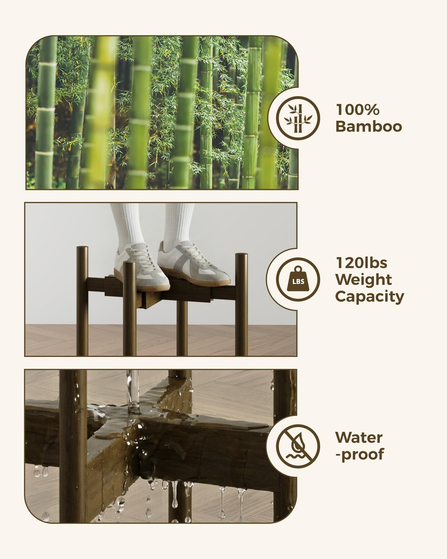 leaf&lull Adjustable Plant Stand Indoor Mid Century Modern Plant Stands Bamboo Plant Holder Corner Plant Stand for Indoor Plants Single Plant Stand Flower Stand for Home Living Room Bedroom Balcony Tea Brown 14.5 in
