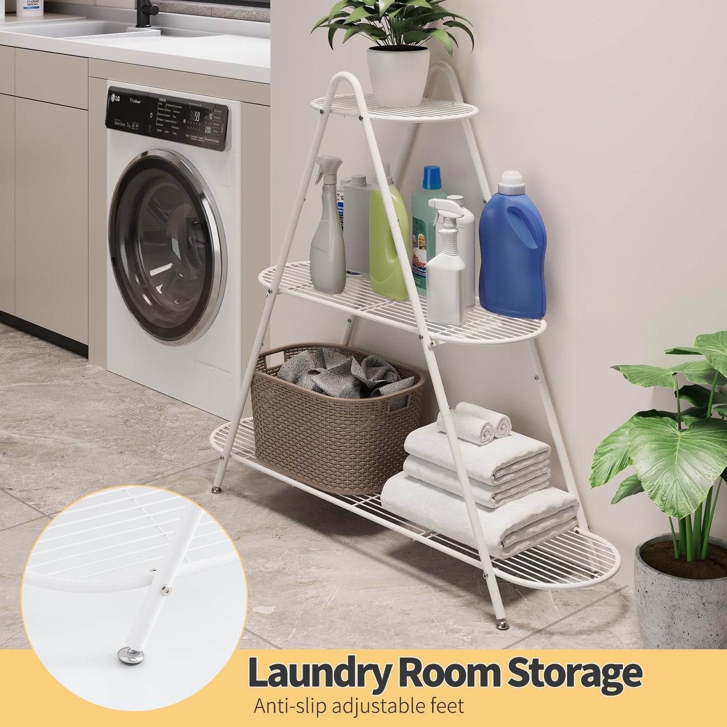 Furshus Plant Stand for Patio, 3-Tier Metal Plant Shelf–Indoor/Outdoor Display Rack for Multiple Pots, Heavy Duty Plants, Garden Flower Organizer (White)