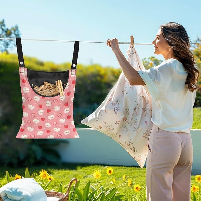 Clothespin Bag for Clothesline Outdoor, Soft & Lightweight Hanging Bag for