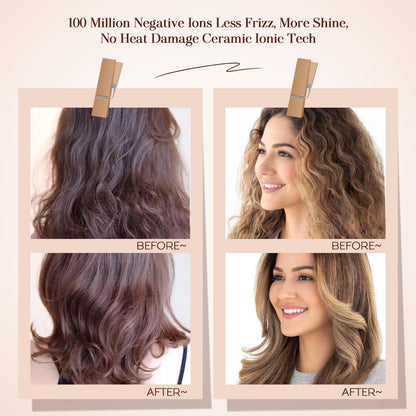 110-240V Travel Brush Hair Dryer, Small Hair Straightener Brush with European Plug Adapter for International Travel, 4 in 1 Hot Air Styler & Dryer for Drying Straightening Curling Volumizing