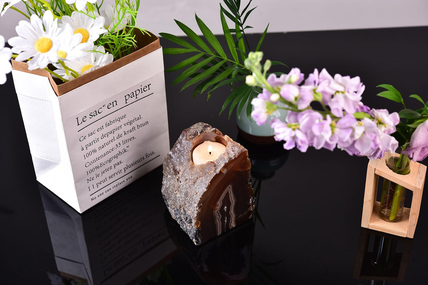 AMOYSTONE Earth Tone Agate Candle Stand 1.5-2lb, for Spa & Yoga Studio Essential Indoor Decor