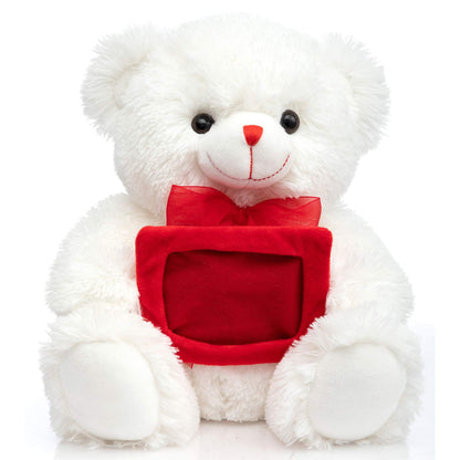 HollyHOME Teddy Bear Stuffed Animal Plush Bear with Red Bow Holding a Picture Frame Soft Plush Toy Holiday Toy Gift 12 Inches Whit