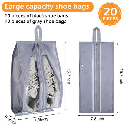 Windyun 20 Pcs Shoe Bags for Travel Waterproof Sneaker Bag Multi Color Shoe Carrier with Zipper Portable Shoe Pouch for Men Women