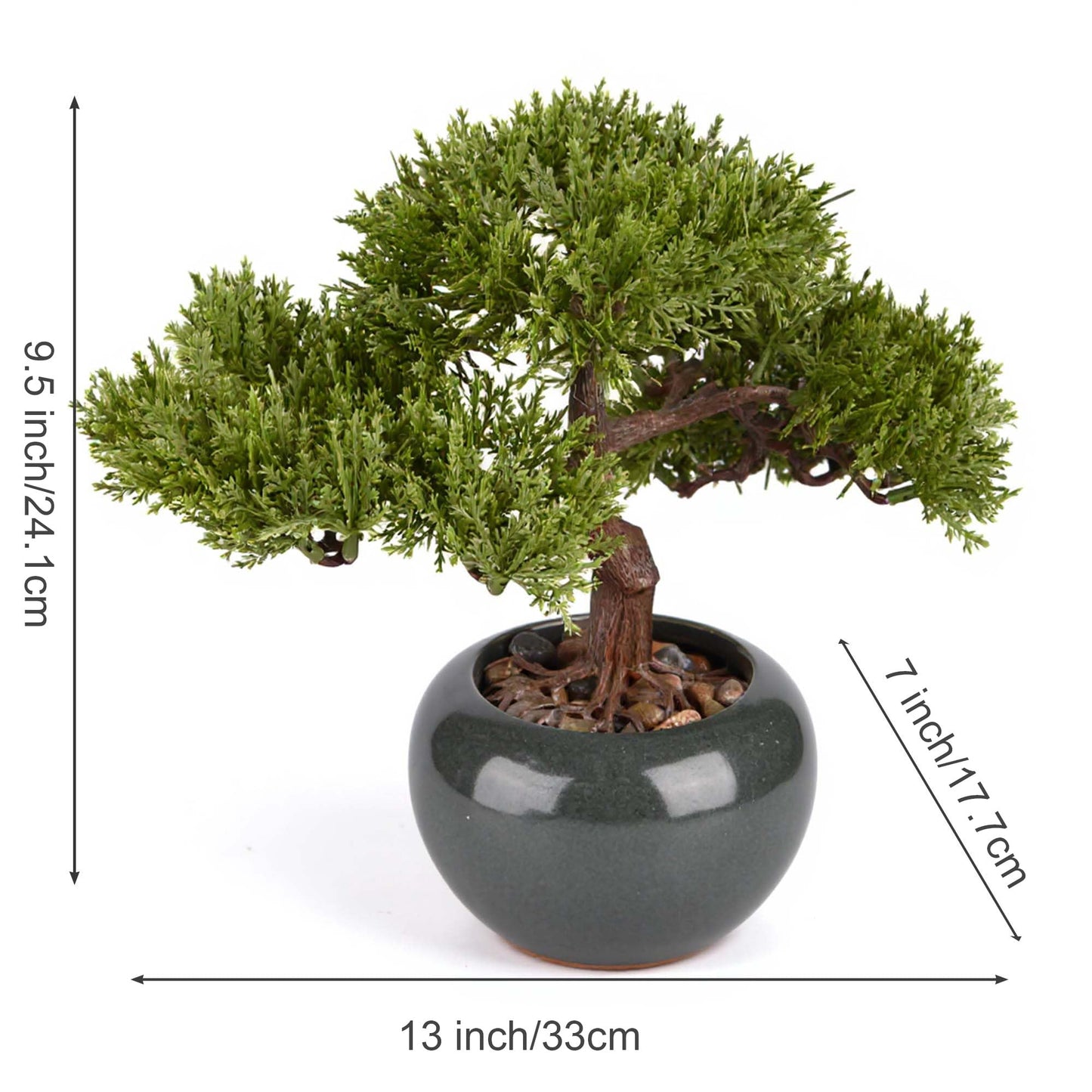 CZWBE 9.5 Inch Artificial Bonsai Tree with Ceramic Pot - Decorative Fake Plant for Home Office Living Room Window Sill, Fake Plants for Year-Round Decoration（Gray）