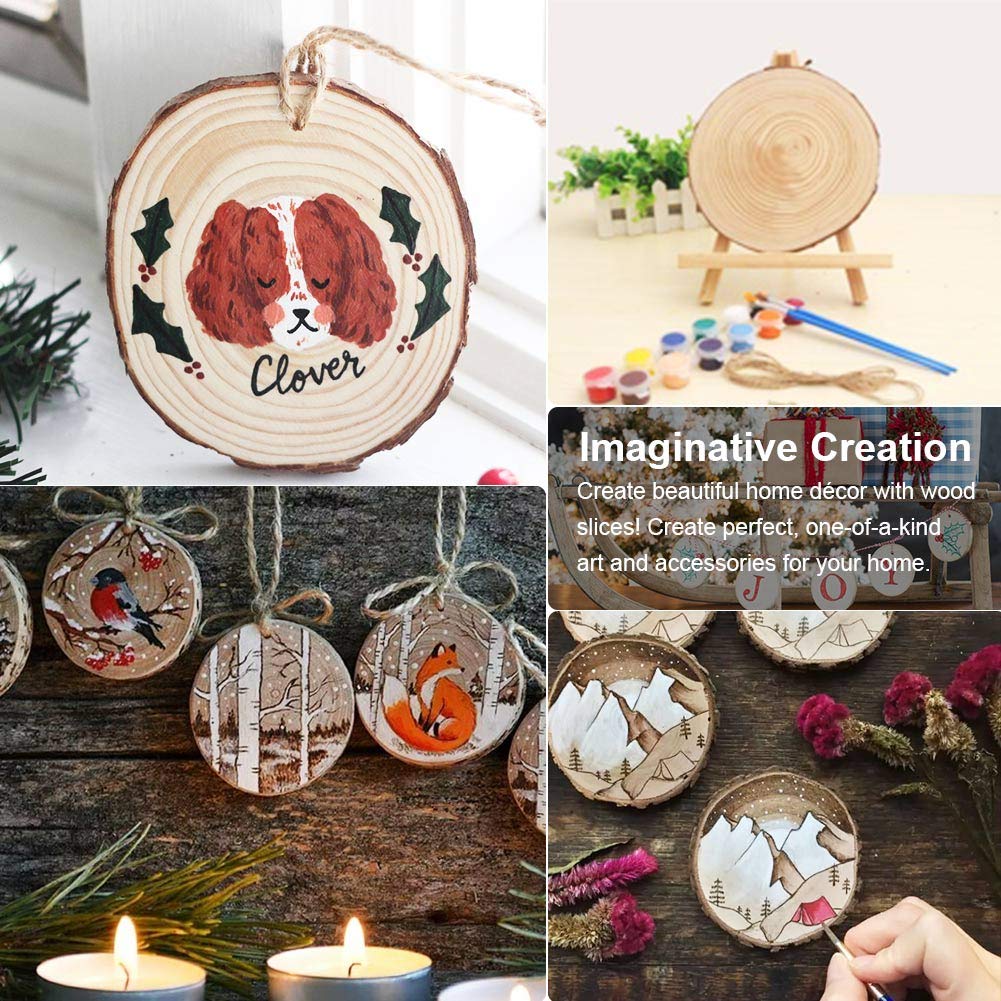 AerWo Natural Wood Slices Christmas Ornaments, 50 Pcs 2.7-3.1 Inches Small Wood Slices with Holes, Round Plain Wooden Circle Ornaments Blanks for DIY Crafts Unfinished Xmas Wooden Ornament