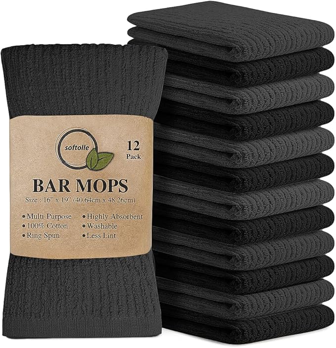Softolle Cotton Bar Mop Towels, 16x19 Inches, Super Absorbent, Kitchen and Bar