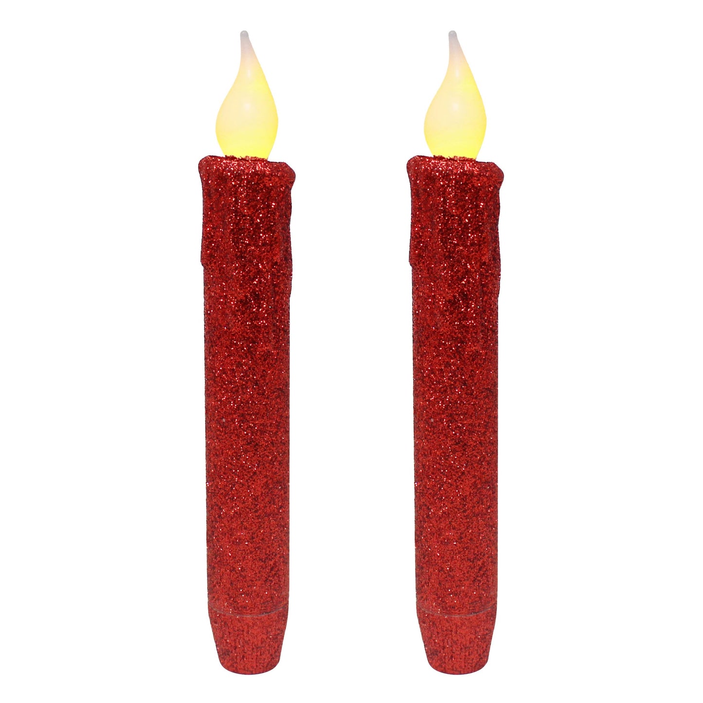 CVHOMEDECO. Glitter Flameless Candles Flickering Battery Operated LED Taper Candles with Timer for Home, Wedding, Halloween, Christmas Decor. Red, 6-3/4 Inch, Set of 2
