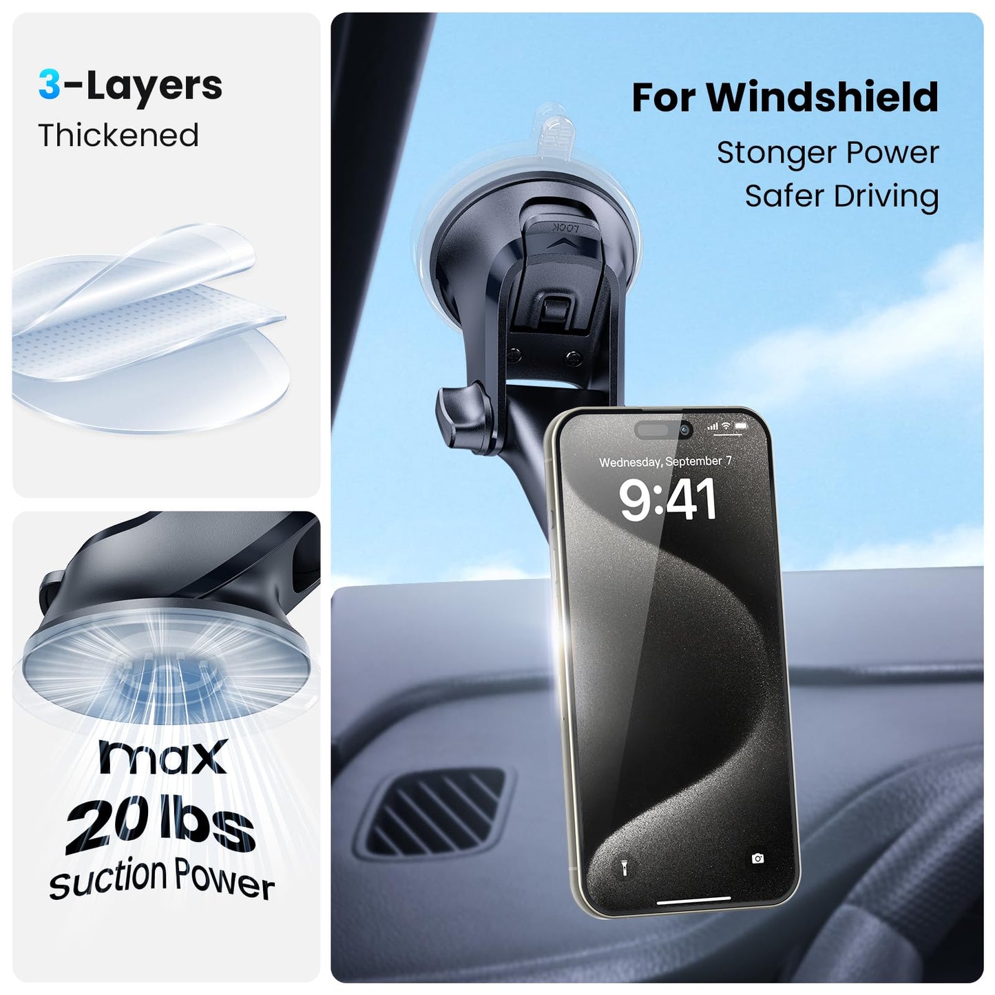 APPS2Car Magnetic Phone Car Mount, Universal Dashboard Windscreen Industrial-Strength Suction Cup Car Phone Mount Holder with Adjustable Telescopic Arm, 6 Strong Magnets for All Cell Phones
