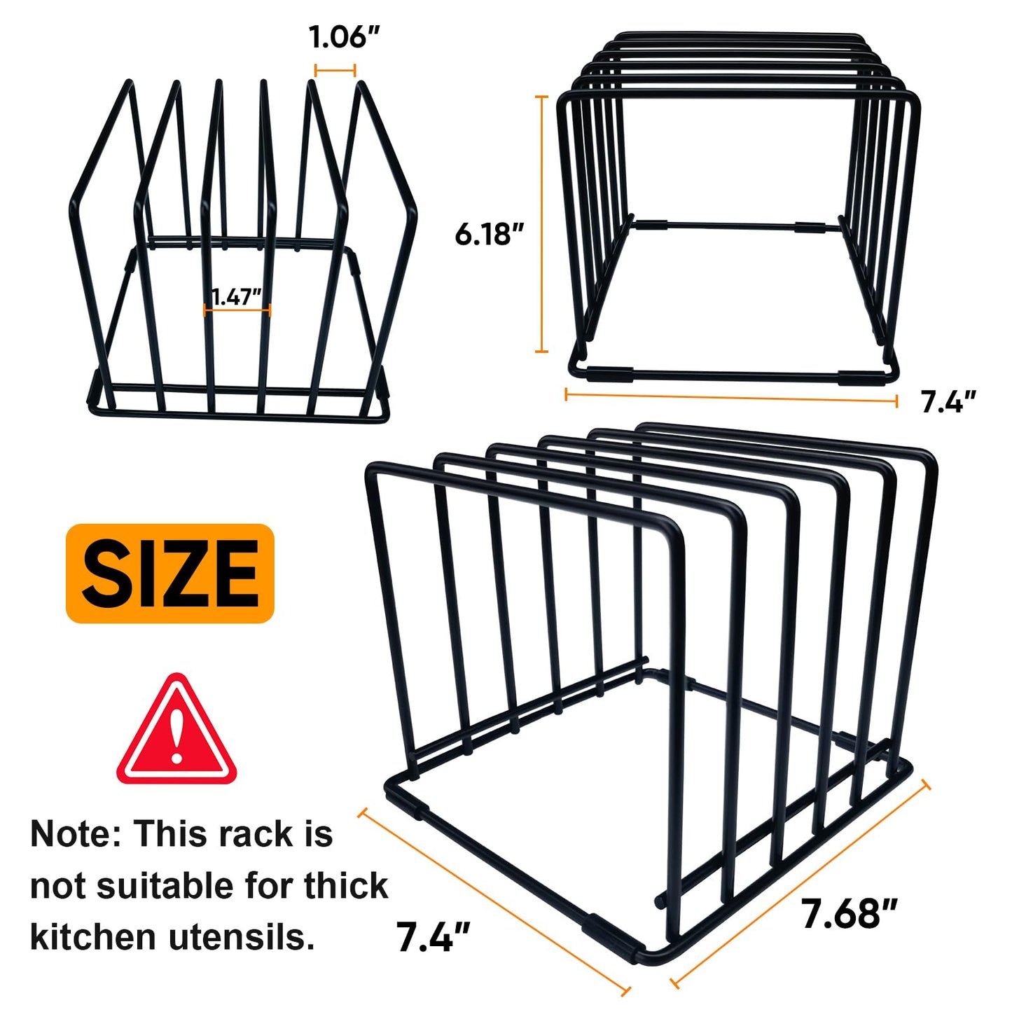 Kitchen Organizer Rack - 5-Slot Heavy-Duty Cutting Board and Bakeware Holder, Rust-Resistant with Anti-Slip Feet for Countertop or Cabinet Storage