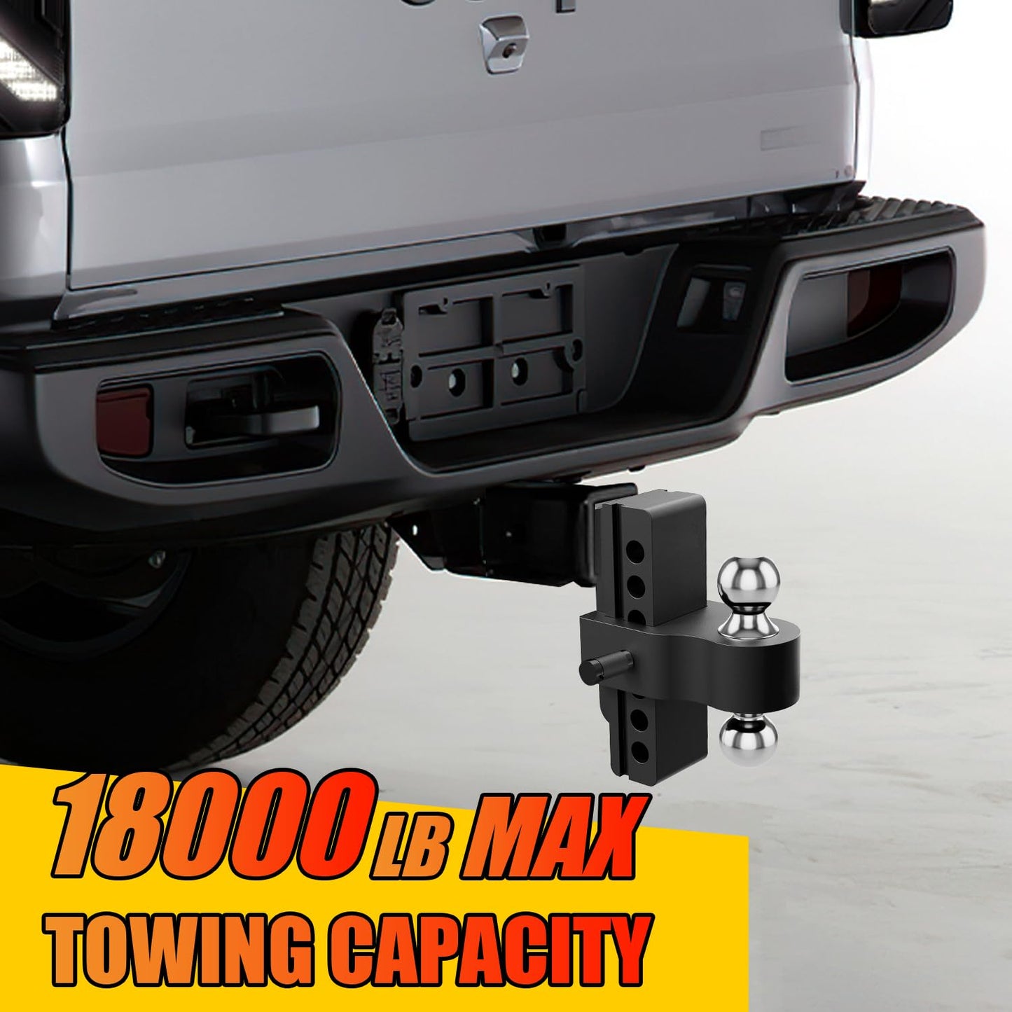 Heavy Duty Adjustable Trailer Hitch for 2" Receiver - 6" Drop & Rise, 12,500 lbs GTW, Class 3/4 Hitch for Trucks, with 3 Anti-Theft Locking Pins | Aluminum Drop Hitch