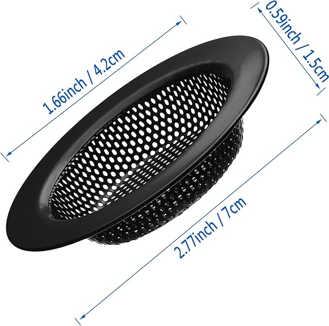 2 Pcs Black Stainless Steel Mesh Sink Drain Strainer, 2.75" Top/1.66" Kitchen