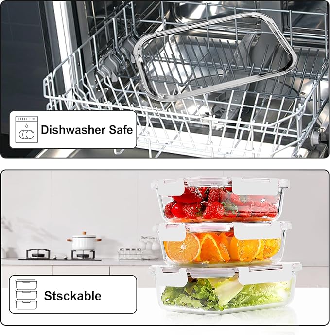 VERONES 10Pack Glass Meal Prep Containers, Airtight Glass Lunch Containers