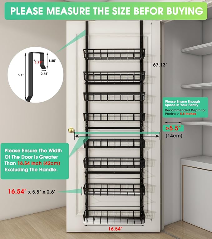 Over The Door Pantry Organizer, Wall Mount Spice Rack, Pantry Hanging Storage