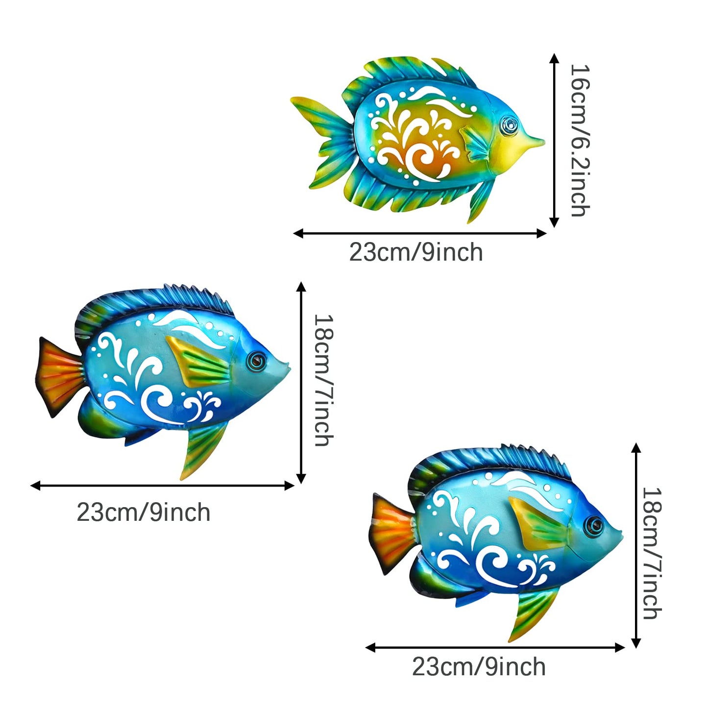 wotieuns Metal Fish Wall Decorative Wall Art Tropical Fish Sculpture Suitable for Outdoor Bathroom Swimming Pool Hanging Decorative Terrace Living Room Beach Coastal Navigation Decor